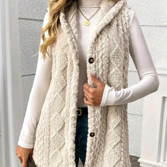 Solid Color Sleeveless Hooded Fluffy Coat For Women, New Autumn/Winter - Picture 4 of 5